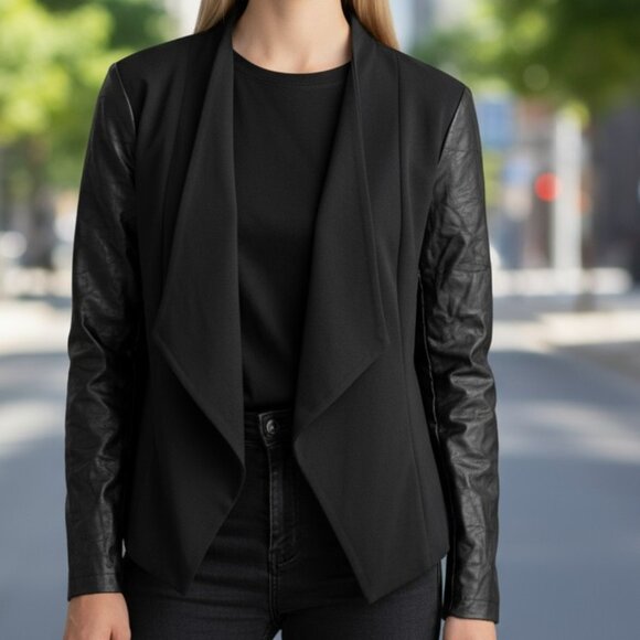 WORTHINGTON | Two-Tone Black Faux Leather Business Casual Blazer - Picture 1 of 12